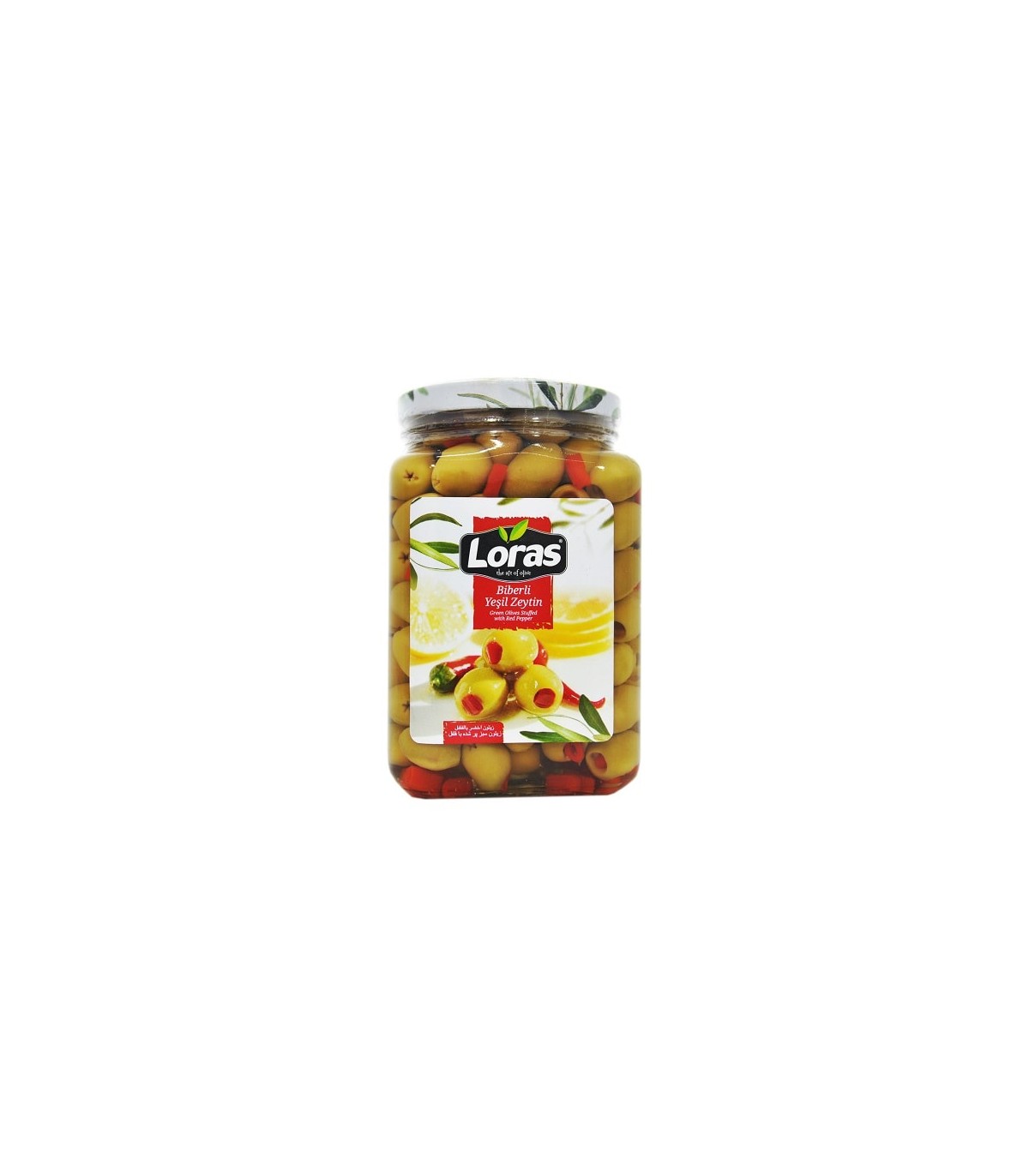 Loras زیتون سبز با مغز فلفل 900 گرمی لوراس
